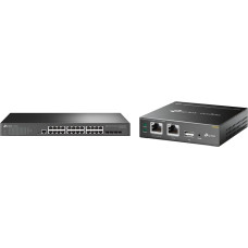 TP-Link TL-SG3428 24-Port Gigabit L2 Managed Network LAN Switch with 4 SFP Slots, Black & OC200 Omada Hybrid PoE Cloud Controller for EAP Series, USB Port for Automatic Backup, Metallic Grey