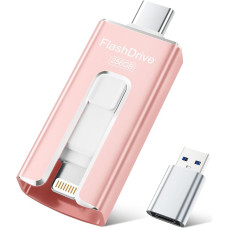 SUDEHO USB Stick 256 GB für iPhone, MFi-Zertifizierter USB-C & Lightning Speicherstick, 3-in-1 Memory Stick für iPhone/iPad/Android/PC, USB 3.0 Fotostick Schnelle Foto & Videoübertragung, Rosa