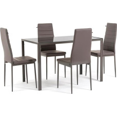 SIEDITI FUORI E DENTRO Ettore stačiakampio formos valgomojo komplektas + 4 minkštos kėdės su aukštais atlošais Lidia (Taupe)