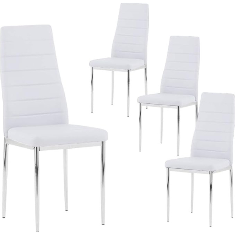 GOLDFAN Valgomojo kėdžių rinkinys iš 4 baltų modernių elegantiškų svetainės kėdžių Biuro kėdės Virtuvės kėdės su chromuotomis kojomis, baltos spalvos (tik 4 kėdės)