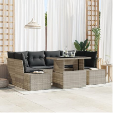 Rantry 7-teiliges Garten-Sofa-Set mit Kissen in Hellgrau aus Poly-Rattan Gartenlounge Modelis3349118