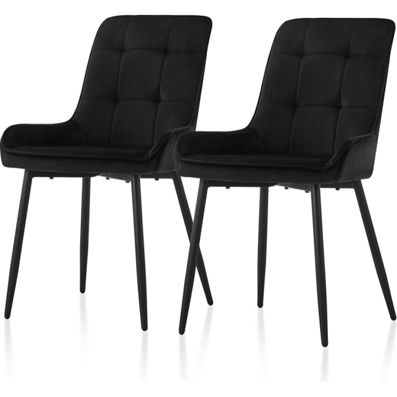 TUKAILAI Aksominės valgomojo kėdės, 2 vnt., virtuvės kėdės, minkšta sėdynė, minkšta kėdė su atlošu ir metalinėmis kojomis, svetainės kėdė, laisvalaikio kėdė virtuvėje, valgomajame, svetainėje, juoda