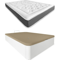 DUÉRMETE ONLINE White Bio Nature Memory Foam Mattress Thickness 24 cm + Folding Wooden Bed Large Capacity Colour Polyurethane Wood 135 x 190 cm