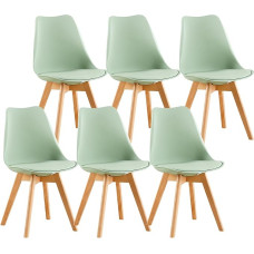 IPOTIUS Skandinaviškos retro valgomojo kėdės su minkštu paminkštinimu, sertifikuotos SGS - virtuvės kėdės iš buko medienos masyvo kojų (6 vnt., 