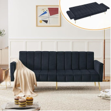 FORNORM sulankstoma sofa lova su aksomo audiniu 220 x 104 cm, dvivietė sofa-lova su miego funkcija, sofa-lova su pagalbinėmis kojelėmis, tinkanti svetainei, miegamajam, namų kinui, svečių kambariui (juoda)