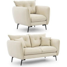 S-Style Möbel Set Sofa 2 Sitzer Sessel - 2 Stück - Schwarze Metallfüße - Samt Stoff - Freistehend - Nordloft Beige