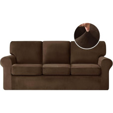 Huierxun Samt-Stretch-Sofabezüge für 3-Sitzer-Couchbezüge, luxuriöser 3-Sitzer-Couch-Schonbezug mit 3 Rückenlehnenbezügen und 3 Kissenbezügen mit Gummiband (Dunkelkaffee, groß)