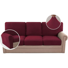 H.VERSAILTEX 2024 New Trend Mehrteilige Sofabezüge, Stretch-Couchbezüge, passgenaue Sitze und Rückenkissen, Bezüge (3 Sitzbezüge plus 3 Rückenbezüge, Bonus 2 Armlehnenbezüge), Burgunderrot