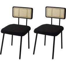 HWC-K88 2 valgomojo kėdžių komplektas, atlošiamos kėdės, mediena, poli-ratainas, metalas, bouclé, audinys/tekstilė, juoda