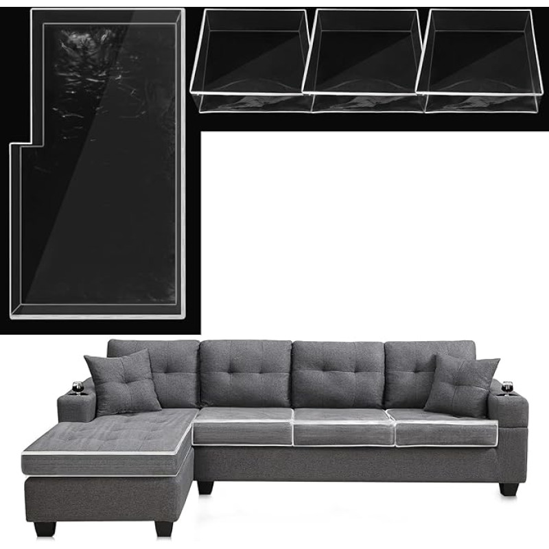 Barydat 4 vienetų plastikinės sofos sėdynės pagalvėlė apima L formos sofos PVC vandeniui atsparus sofos dangtelis atsparus dėvėjimui sekcijos sofos baldų sėdynės dangtelis prieš kačių šunų nagus įbrėžimus