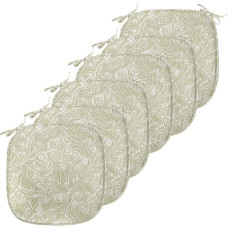 ABAKUHAUS Vintage valgomojo kėdės apmušalai, antikvariniai sūkuriai, dekoratyvinės vandeniui atsparios pagalvėlės su dirželiais virtuvės sėdynėms, 40 cm x 40 cm, 6 vnt., smėlio spalvos, baltos spalvos