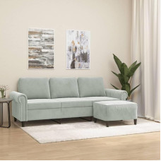 Snsowed 3201215 3-vietė sofa su taburete, šviesiai pilka, 180 cm, aksomas, poilsio sofa, sofos ir sofos, poilsio sofa, sofa svetainei