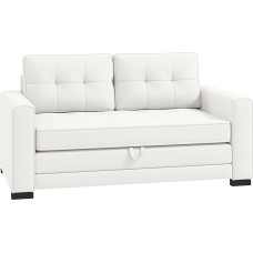 HOMCOM 2 vietų sofa-lova su paminkštintu atlošu, pagalvėle ir grindų atlenkiamu čiužiniu, lininio audinio sofa svetainei, svečių kambariui, 147,5 x 75 x 85 cm, balta