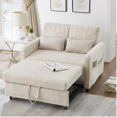 Sofa lova su miego funkcija Dviejų vietų sulankstoma sofa lova Išskleidžiama konstrukcija Paprastas modernus šiuolaikinis stilius Trijų pakopų reguliuojamas atlošas Kvėpuojantis medvilninis lininis audinys (smėlio spalvos)