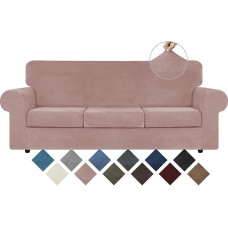 WEERRW 4 dalių aksomo sofos užvalkalai su dideliu tempimu 3 pagalvėms, sofos sofos užvalkalai, skalbiami baldų apsaugai su neslystančiu elastingu dugnu, minkštas ir storas pliušinis audinys, rožinis, dydis