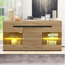 LED Sideboard Schrank,Modern Wohnzimmer Anrichte Möbel,3 Türen 3 Schubladen,mit viel Stauraum,für Ihren Wohnbereich