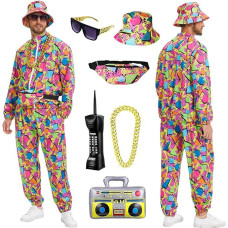 80s Outfit Men's Set, 90s Retro Tracksuit Men, Streetwear, Hip-Hop Carnival Costume, Jacket and Trousers, Carnival Costumes, Cosplay Clothing