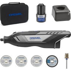 Dremel 8250 12V akumuliatorinis rotacinis įrankis 5 000-30 000 aps./min bešepetėlinis daugiafunkcinis įrankių rinkinys su minkštu dėklu, 5 priedais, 1 akumuliatoriumi ir įkrovikliu, skirtas šlifavimui, frezavimui, graviravimui, apvalkalų taisymui / dirbtu
