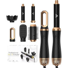 Airstyler Hair Styler Set 6 in 1 Hair Styler with Round Brush Dryer Hair Styler Warm Air Brush Hair Dryer Diffuser Airflow Curling Iron Automatic Volume Blow Drying Brush for Straightening, Drying