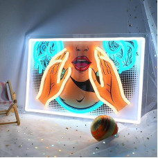 DWOOKE Women Face Neon Signs UV Printed LED Lights for Wall Decor Dimmable USB Powered Pretty Girl Neon Light for Club Party Bedroom Bar Shop (35.5 x 24cm)