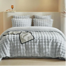 Lekesky Pliušinė patalynė 135 x 200 cm - pūkuota patalynė iš pūkuotos triušio kailio imitacijos - pilka žieminė patalynė 135 x 200 cm su užtrauktuku ir 1 užvalkalas pagalvei su užtrauktuku 80 x 80 cm