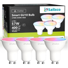 sailsco Matte Alexa Light Bulb Smart Lamp GU10, WiFi LED Lamp Compatible with Alexa/Google Home, Control by Smart Life App, Dimmable Warm White Cool White and Multicoloured Bulb, 4.7 W 400 LM, Pack of