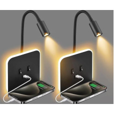 LED Wall Lamp, 3 W + 9 W Reading Lamp, Wall Mounted Bedside Table with Tray and USB Charging Port and Switch, 350° Rotating Bedroom Bed Lamp, Reading Light, Wall Light for Corridor Living Room (02)