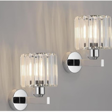 ANWIO Silver Crystal Wall Light Diameter 19 cm, E27 Bedroom Wall Lamp, LED Crystal Wall Lamps, Silver Crystal Wall Light for Living Room, Corridor, Dining Room, Hallway, Pack of 2