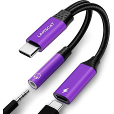 LAMSCAT USB C Headphone Adapter and Charging, 2-in-1 Type C to 3.5 mm Jack Adapter, Supports PD 60 W Quick Charge for Samsung Google, Huawei and More (Purple)