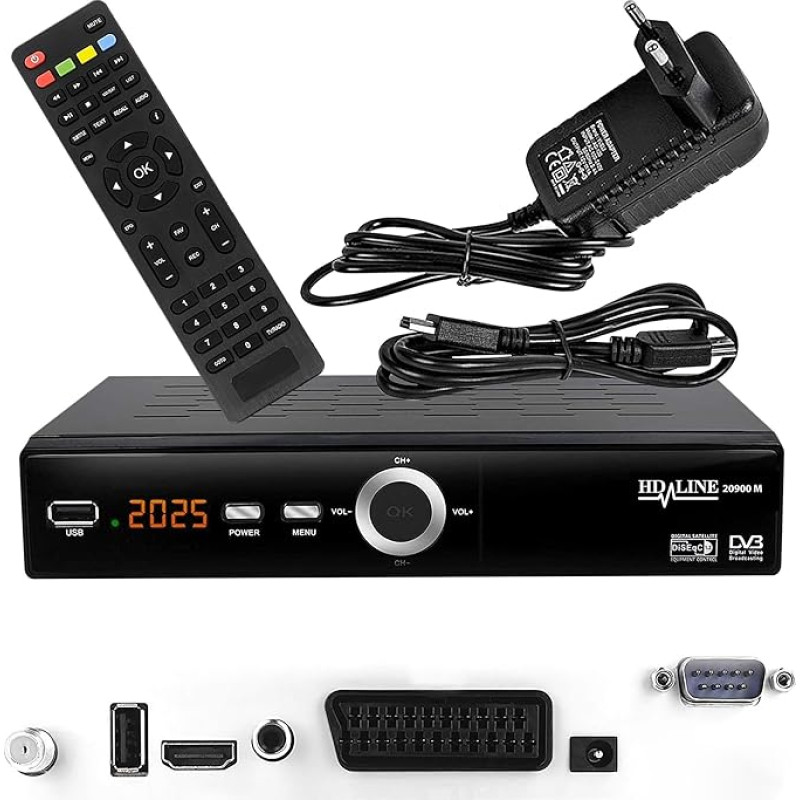 Hd-line 20900 HD palydovinis imtuvas Palydovinis DVB S2 HD imtuvas SAT Skaitmeninis palydovinis SAT imtuvas (DVB-S/S2, HDMI, SCART, 2x USB 2.0, Full HD 1080p) (iš anksto suprogramuotas 