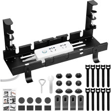 Cable Duct Desk, No Drilling, Retractable 30.5-55 cm Cable Management Desk, Adjustable Metal Cable Holder, Cable Organiser, Desk Cable Duct, Black, with Cable Management Accessories