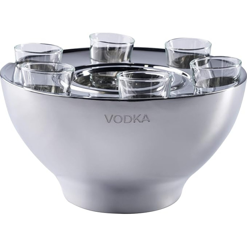 Degtinės aušintuvas Degtinės spirito aušintuvas iš nerūdijančio plieno + 6 stiklinės Sidabrinis butelių aušintuvas Gėrimų aušintuvas Vakarėlio dovana 25 x 25 x 14 cm