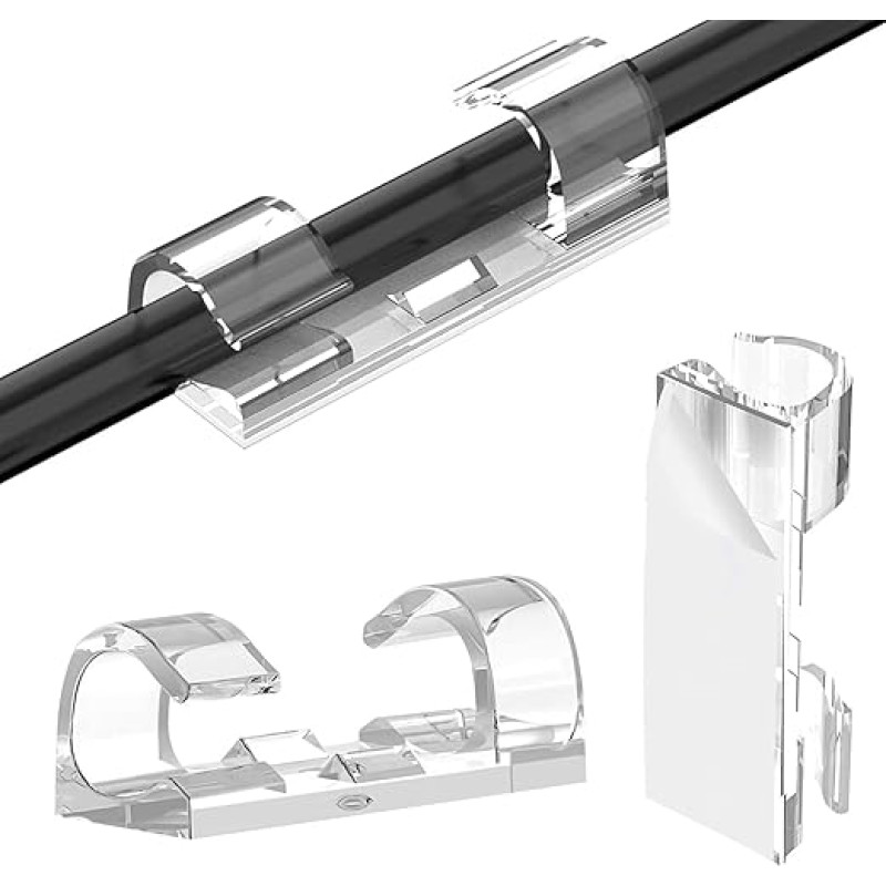 Longivia Pack of 50 Strong Transparent Cable Clips Self-Adhesive - Cable Clips to Home, Office, Wall Attachment - Premium Material Cable Holder Clips - Cable Guide Adhesive