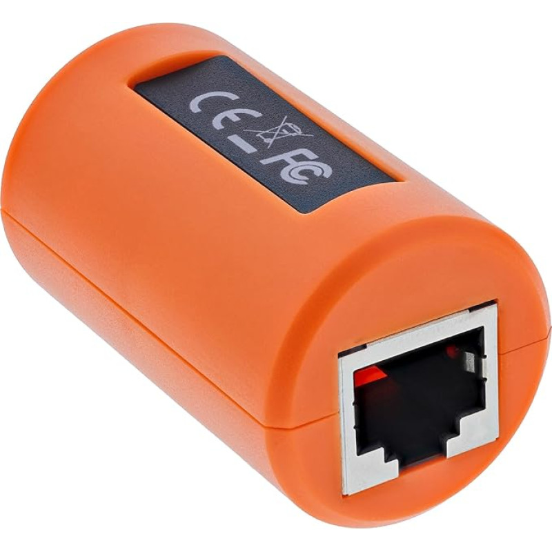 InLine RJ45 apsaugos nuo viršįtampių jungtis - 2x RJ45 moterų Gigabit Ethernet 8x TVS diodai POE apsauga EMI/RFI ekranavimas Plug & Play 69990P