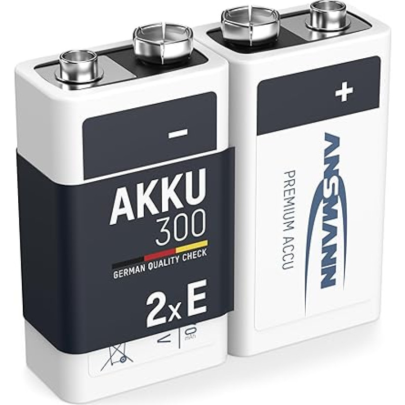 ANSMANN maxE 8,4 V blokas tipo 300 (min. 270 mAh) iš anksto įkrautas 8,4 V akumuliatorius su mažu savaiminiu išsikrovimu (2 vnt.)