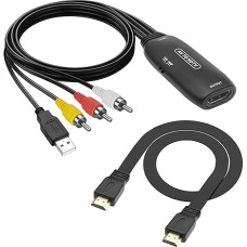 MEIRIYFA RCA- HDMI adapterio keitiklis, AV- HDMI keitiklis su USB maitinimo kabeliu ir HDMI kabeliu, palaikantis 1080P, PAL/NTSC, skirtas kompiuteriui, nešiojamajam kompiuteriui, televizoriui, VHS, 