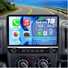 Slakerbe Android 13 Car Radio 2 DIN with Carplay Android Car Compatible with Citroën Jumper II/Peugeot Boxer II/Fiat Ducato 2006-2023, 4G + 64G 10 Inch Car Stereo with WiFi FM RDS Reversing Camera Mic