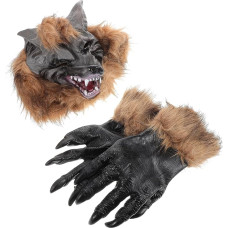 SAFIGLE vilko galvos kaukės ir pirštinių su nagais rinkinys: Tikroviška Helovino kaukė suaugusiems, idealiai tinka kostiumų vakarėliams, 
