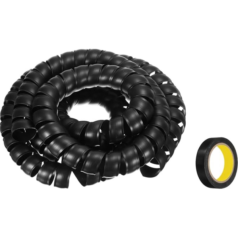 sourcing map Spiralkabelwicklung, 3 m, 40 mm, Kabelführungshülse, PP-Isolierung, Kabel-Organizer für Computer-Draht, Stromkabel, Gasleitung, Schwarz mit Klebeband