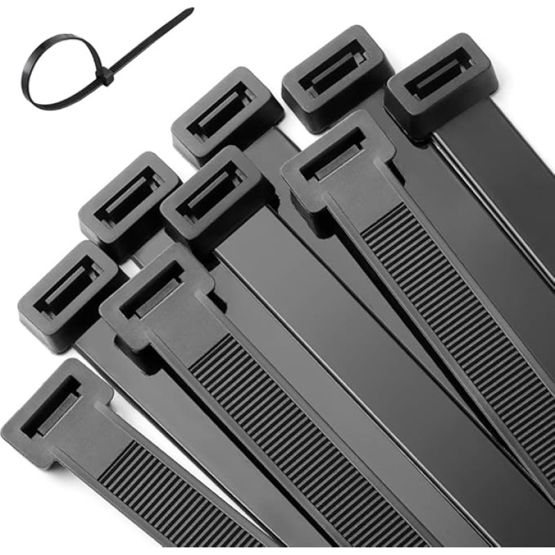 100 juodų 300 mm x 7,6 mm juodų kabelių raiščių pakuotė, HIDOU 12 colių aukščiausios kokybės nailoniniai užtraukiami raiščiai, storesni ir platesni plastikiniai raiščiai, skirti pasidaryk pats, lauke, biure, namuose, sode