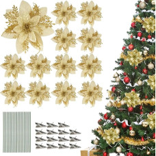 SDZHDMO Weihnachtsstern-Weihnachtsbaumschmuck, Glitzer, künstlicher Weihnachtsstern, 13,5 cm, goldfarben, Weihnachtsbaumschmuck für Weihnachtskranz, Baumdekoration, Goldfarben, 15 Stück