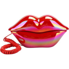 VBESTLIFE Corded Phone, Mouth-shaped Lip Phone Desktop Landline Phone with Clear Sound and Number Memory Function for Home, Office (Red)