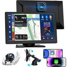Carplay Display, 9 Inch Apple Carplay, Android Car Display with 1080P HD Rear View Camera and Front Camera, GPS Navigation, Hands-Free System, Mirror Link, FM, Easy Installation