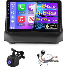 NHOPEEW 8 Core 4+64G 9 Inch Android Radio for Ford Fiesta 2009-2017 - Wireless CarPlay & Android Car GPS 3D Car Model Showcase SWC FM RDS DSP Split Screen + Rear View Camera