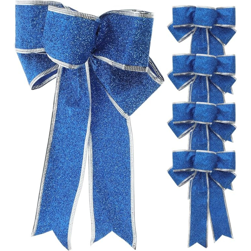 Garneck 5 große blaue Weihnachtsbaumschleifen - glitzernde Weihnachtsdekorationen für Kränze - Girlanden und Verpackungen für festliche Heimdekoration