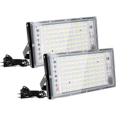 Fynokst 100 W LED Floodlight Outdoor, 2 x Spotlights, 3000 K Warm Yellow Light, 10000 LM LED Spotlight Indoor, IP66 Waterproof, Suitable for Gardens, Garages and Sports Stadiums [Energy Efficiency