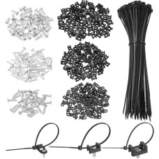 sourcing map 180 Stück 1,9 cm 1,5 cm 2,3 cm Kabelbinder-Sattelbefestigungen Basis mit 15,2 cm Kabelbindern und M3 M4 M5 Blechschrauben, Draht-Organizer-Halterklemmen-Set, Schwarz