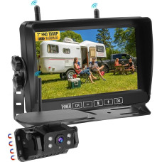 KAOLALI Saulės atbulinės eigos kamera su 7 colių 1080P monitoriumi, 9600 mAh įkraunama baterija Magnetinė atbulinės eigos kamera, 