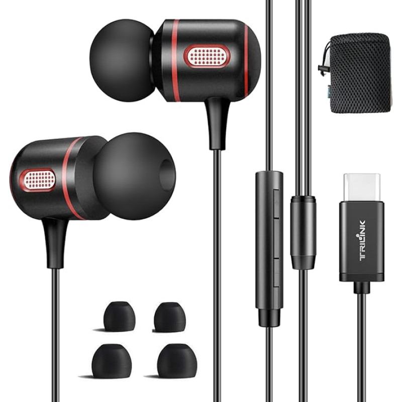 USB C laidinės ausinės, C tipo ausinės su mikrofonu ir garsumo valdymu, suderinamos su 