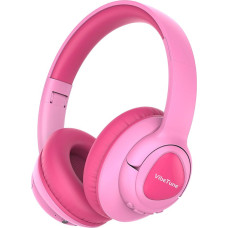VibeTune Kinder Bluetooth Kopfhörer, 60 Stunden Spielzeit, Lautstärkebegrenzung 85/94dB, Bluetooth 5.4, Type-C Schnellladung, Faltbare kabellose Kopfhörer für Kinder (Rosa)
